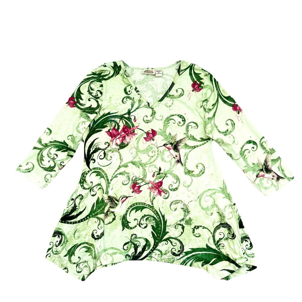 Hummingbird Tunic Top Womens Medium Artsy Sequin Spring Fairy Boho Cowgirl